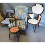 An Edwardian Mahogany Drawing Room Armchair, together with three other similar side chairs