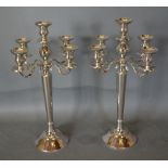 A Pair Of Nickle Plated Five Branch Candelabrum, 60cm tall
