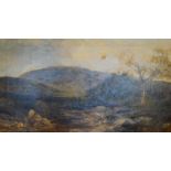 J Adam 'Highland River Scene with Figures' oil on canvas, signed, 59 x 105 cms