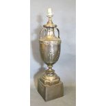 A French Table Lamp of Urn Form with Square Pedestal Base, 68 cms high