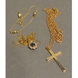 A 9 Carat Gold Crucifix Pendant With Chain, together with a 14 carat gold bracelet, a 9 carat gold