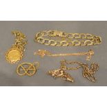 A Heavy 9 Carat Gold Linked Bracelet, together with other items of 9 carat gold, 39.2 grammes