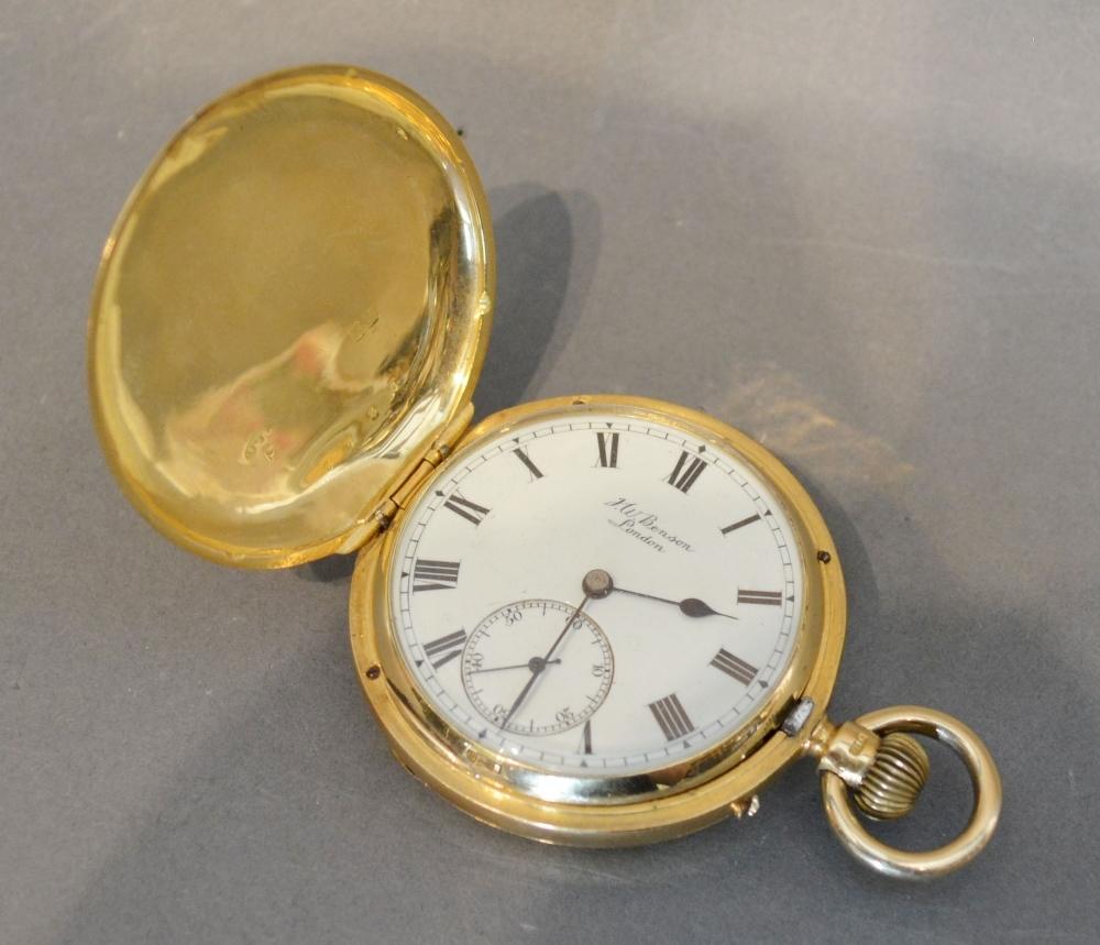 An 18 Carat Gold Cased Pocket Watch, full hunter, by J W Benson