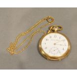 A 14 Carat Gold Pocket Watch by the International Watch Company, the enamelled dial with Arabic