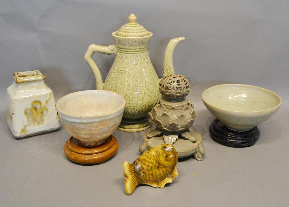 A Korean Pottery Bowl, together with other related items to include pot pourri and a coffee pot