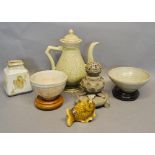 A Korean Pottery Bowl, together with other related items to include pot pourri and a coffee pot