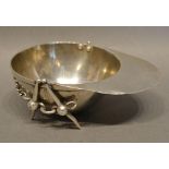 An Unusual London Silver Small Bowl in the form of a jockey's cap upon shaped supports, London 1873,