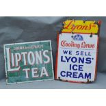 An Early Enamel Advertising Sign for Liptons Tea, 57 x 69cm, together with another for Lyons Ice