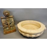 An Alabaster Large Bowl, together with a carved and painted wall bracket