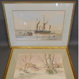 Bill Voss, Thames Barges, watercolour, signed, 35 x 52cm, together with another by the same