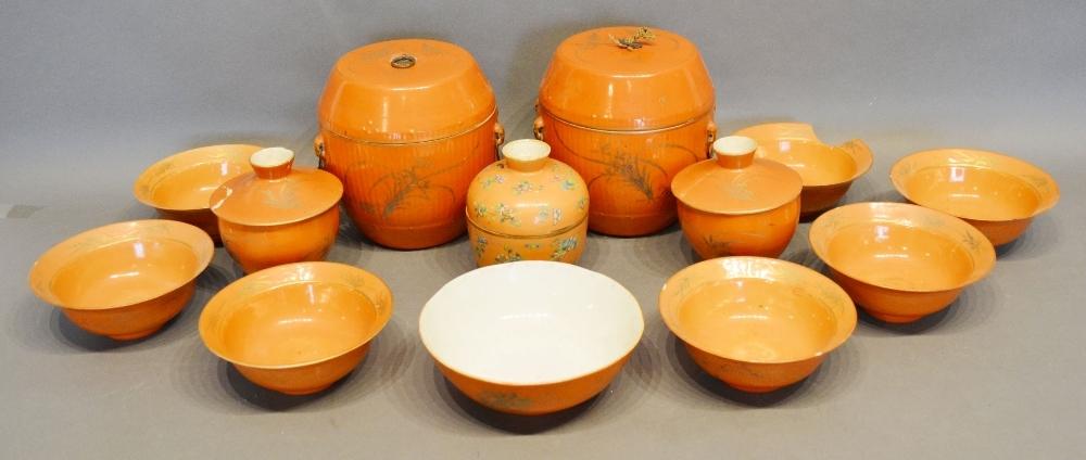 A Chinese Porcelain Service comprising bowls and canisters
