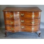 An 18th Century Oak Serpentine Commode, the moulded top above three drawers with brass handles and