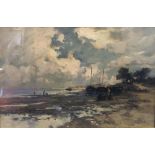 Late 19th Century or early 20th Century English School, Coastal Scene with Figures and Boats on a
