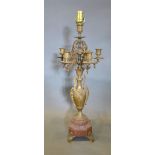 A Late 19th Century French Brass Table Lamp in the form of a Candelabrum, 75 cms tall