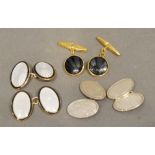 A Pair of Enamel Decorated Cufflinks, together with a similar yellow metal pair of cufflinks and a