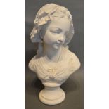 A Plaster Bust in the Form of a Girl With Bonnet, 44cm tall