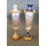 A Pair of Sevres Style Porcelain and Gilt Metal Mounted Vases of Tapering Form with Gilt Metal