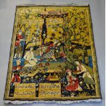 A North West Persian Style Pictorial Woollen Rug depicting figures within a landscape, 116 x 87cm