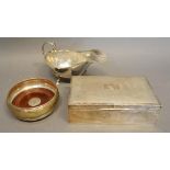 A Birmingham Silver Rectangular Cigarette Box, together with a Sheffield silver sauce jug and a