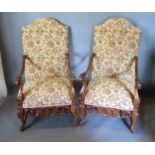 A Pair Of 18th Century Style Large Armchairs Each With An Upholstered Padded back and seat with