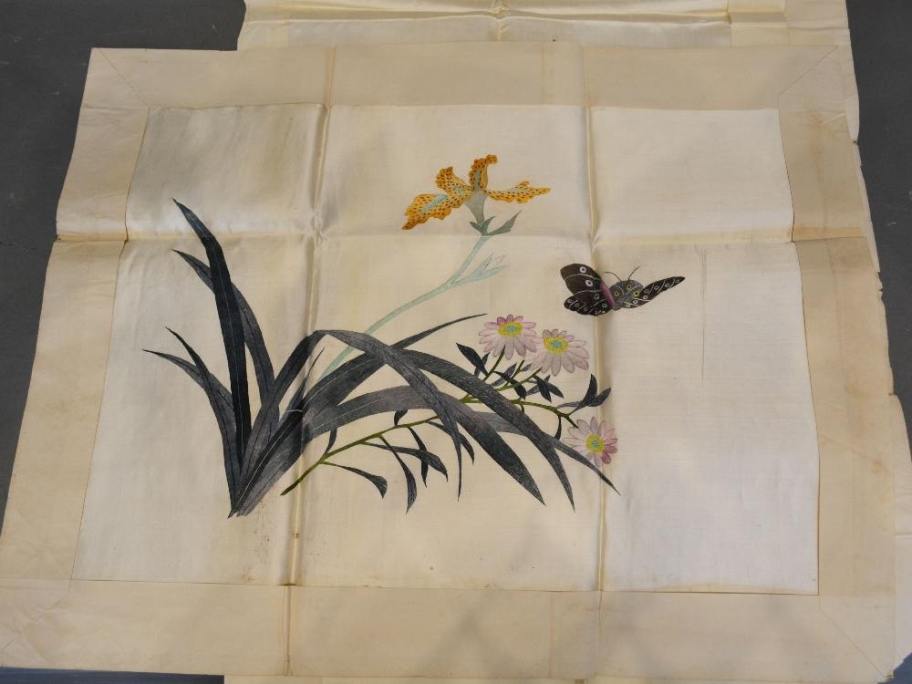 A Group of Four Chinese Silkwork Panels to include exotic birds amongst foliage and a butterfly - Image 6 of 6