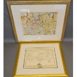 An Early Coloured Map of Surrey, 28 x 37cm, together with a map of the world by John Rapkin, 25 x