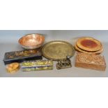A Benares Brass Tray, together with a similar copper bowl and various other items