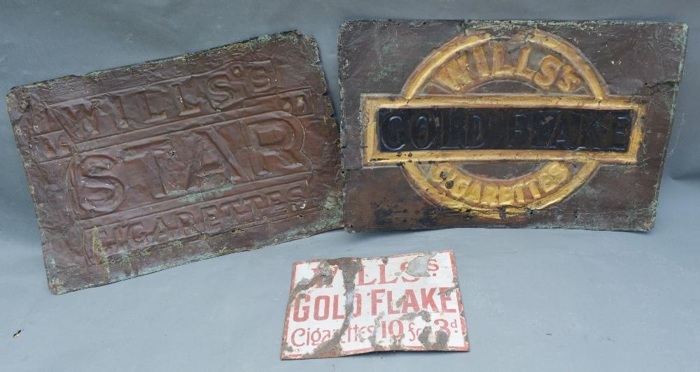 An Early Wills Gold Flake Cigarettes Sign, together with another similar and a small enamel