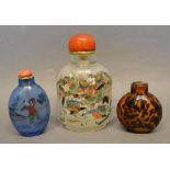 A 19th Century Chinese Large Glass Scent Bottle, hand painted with warriors and figures within a