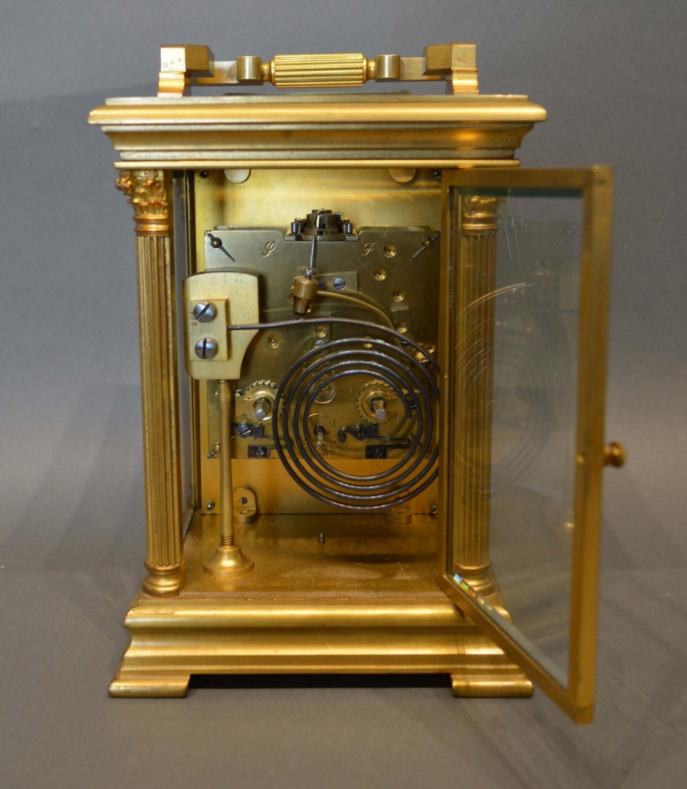 A 19th Century Large Carriage Clock by Japy Freres, the case with Corinthian columns, silvered - Image 2 of 5