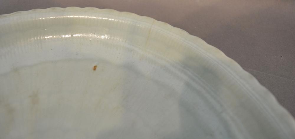 A Chinese Celadon Glazed Moulded Flower Form Dish, Qianlong six character seal mark in underglaze - Image 4 of 5