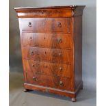 A 19th Century French Mahogany Chest, the moulded top above five drawers with lion mask handles