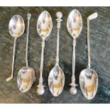 A Set of Three Birmingham Silver Spoons, golf related, the handles in the form of golf balls,