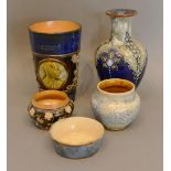 A Royal Doulton 1902 Commemorative Beaker, together with a similar Royal Doulton vase and three