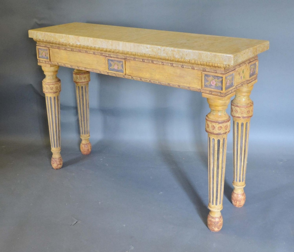 A Carved and Painted Console Table by Kathleen Spiegelman, the variegated marble top above a painted - Image 2 of 2