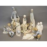 A Lladro Porcelain Figure in the Form of a Girl, together with two other Lladro porcelain groups,