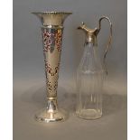 A Sheffield Silver Spill Vase, together with a London silver and cut glass vinegar bottle