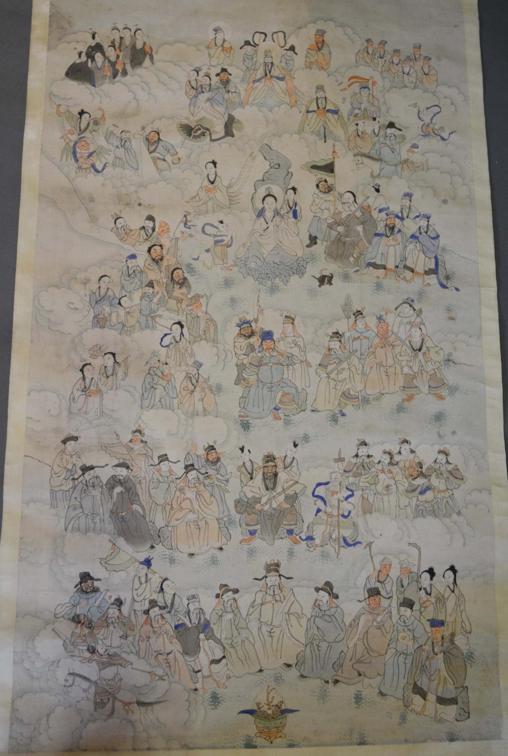 A Late 19th/Early 20th Century Chinese Scroll, hand painted with figures, 104 x 58cm