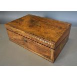 An Early 19th Century Rosewood Brass Inlaid Fold-over Writing Box, the hinged cover enclosing a