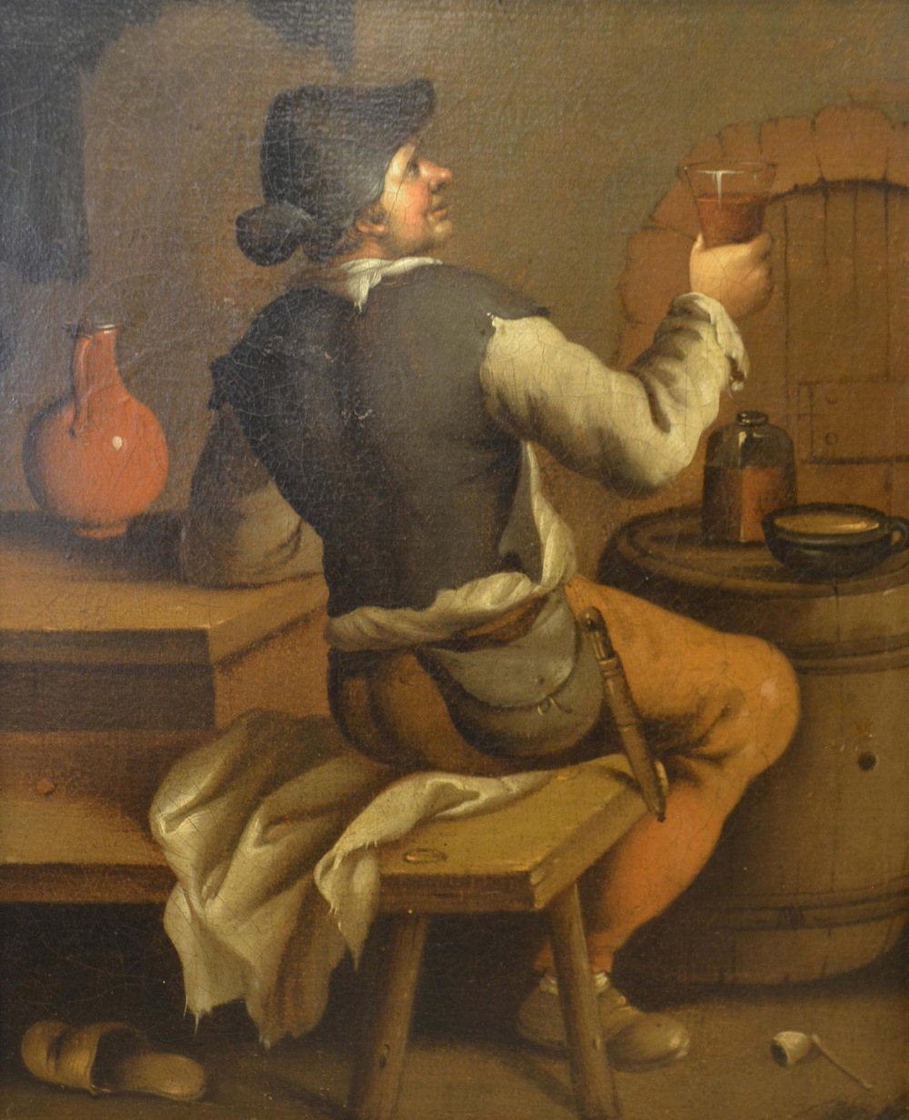 Antoine Dury, 1819-1896, France, Figure in a Tavern Interior, oil on canvas, signed verso, 39 x 31cm