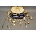 A Sheffield Silver Three Piece Christening Set within fitted lined case, together with other small