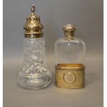 A London Silver and Cut Glass Hip Flask, together with a Victorian silver and cut glass sugar sifter