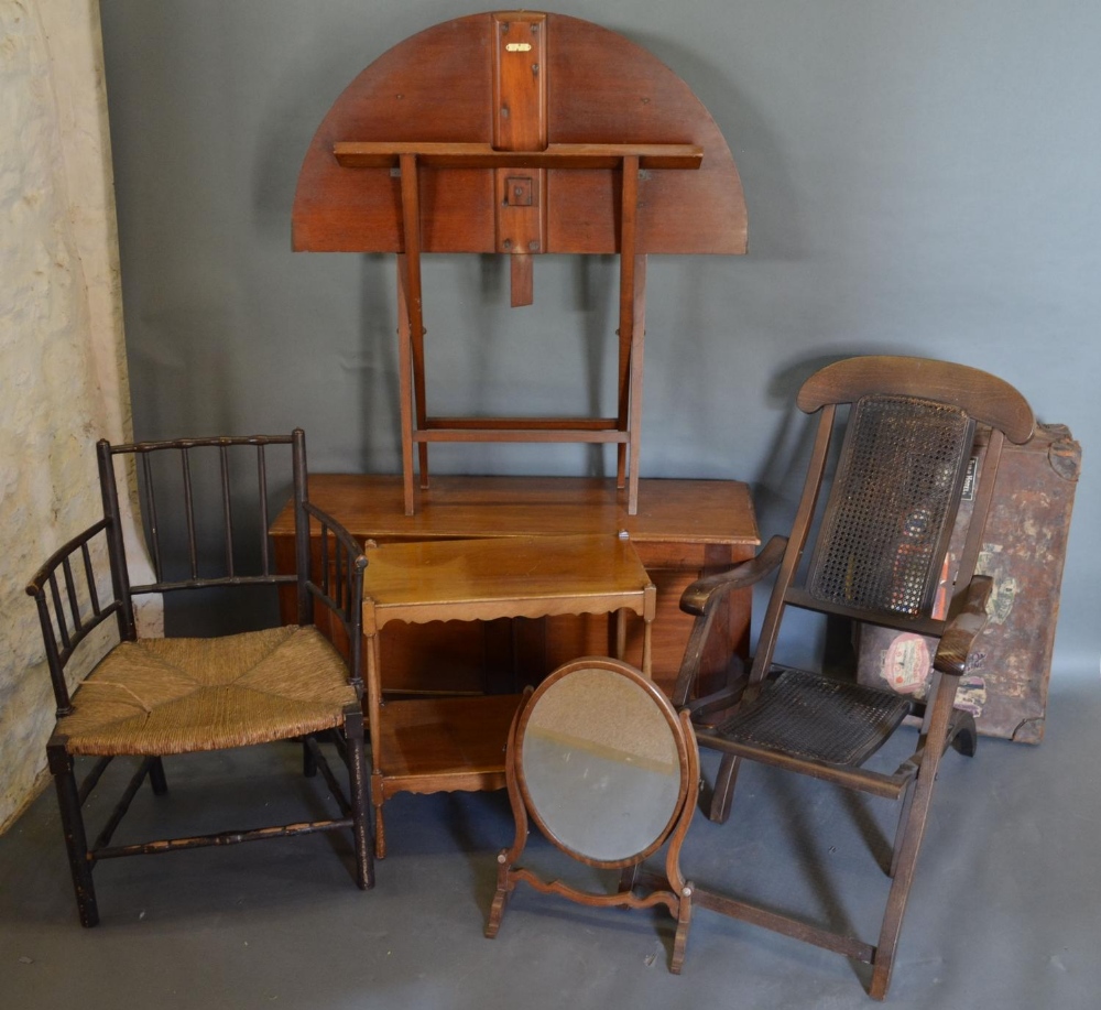 A Victorian Mahogany Side Cabinet, a mahogany folding coaching table and a folding steamer chair,