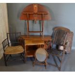 A Victorian Mahogany Side Cabinet, a mahogany folding coaching table and a folding steamer chair,