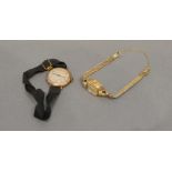 An Omega 9 Carat Gold Cased Ladies Wristwatch, together with another similar 9 carat gold cased