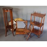 A Victorian Mahogany Three Tier Whatnot of shaped form, together with a mahogany shell inlaid