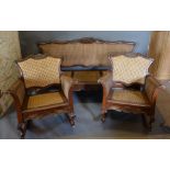 A Bergere Three Piece Suite comprising sofa and two rocking armchairs, all with double caned sides