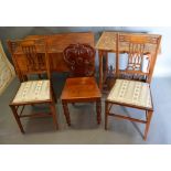 A Victorian Mahogany Hall Chair, together with a pair of Edwardian inlaid side chairs, a Pembroke
