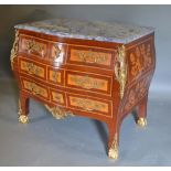 A Marquetry Inlaid and Gilt Metal Mounted Bombe Commode by Kathleen Spiegelman, the blue veined