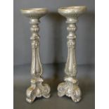 A Pair Of Silvered Candlesticks In The 18th Century Style, 66cm tall
